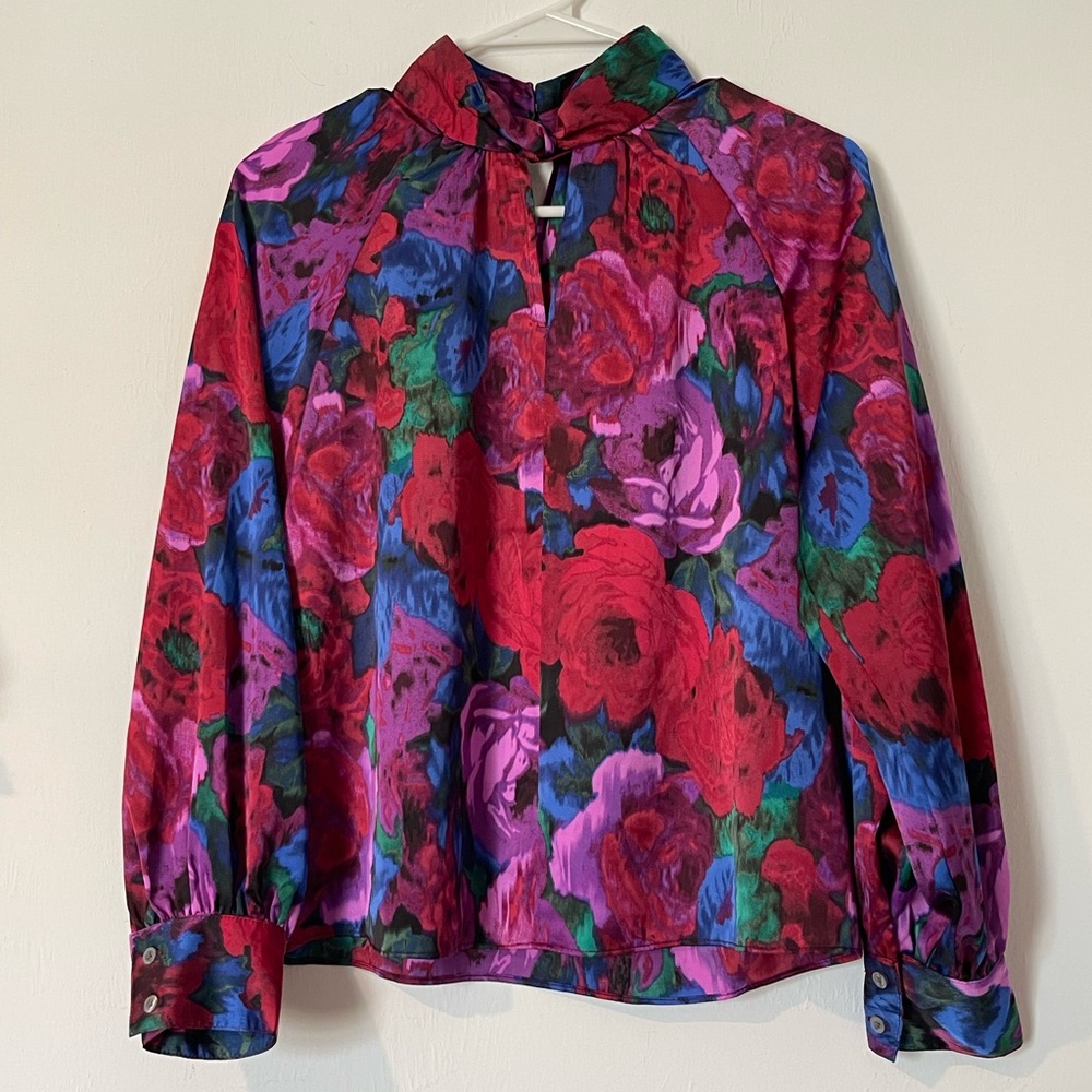 Talbots Vibrant Floral Top - Red, Purple, Blue